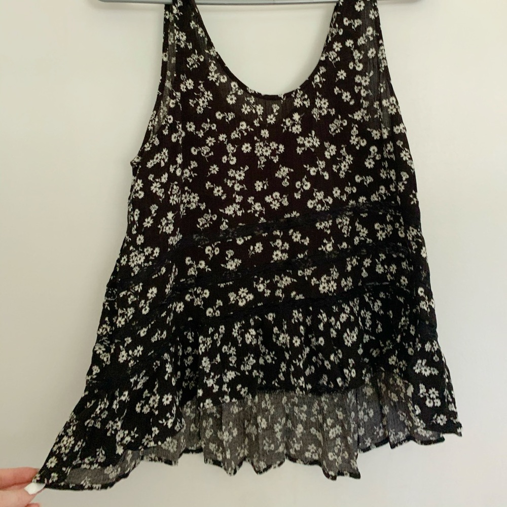 Black floral tank top
